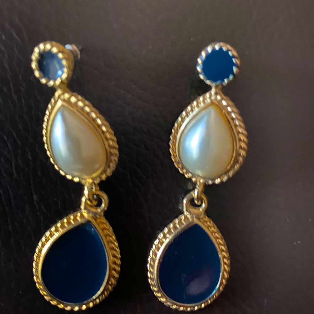 The Limited Gold, navy and white 2” dangle earrings